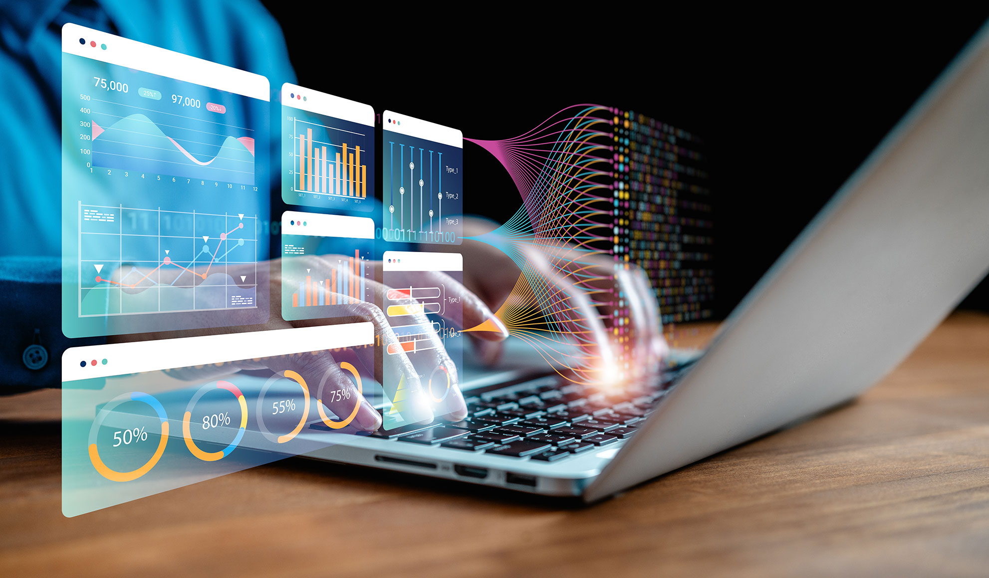 computer-analytics Man working with business data, finance, marketing report, Big Data Analytics technology,